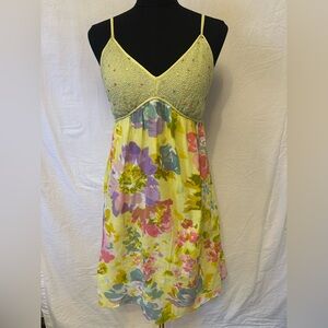 Vintage People Floral Babydoll Dress Size Medium Y2K Boho Beaded Chiffon